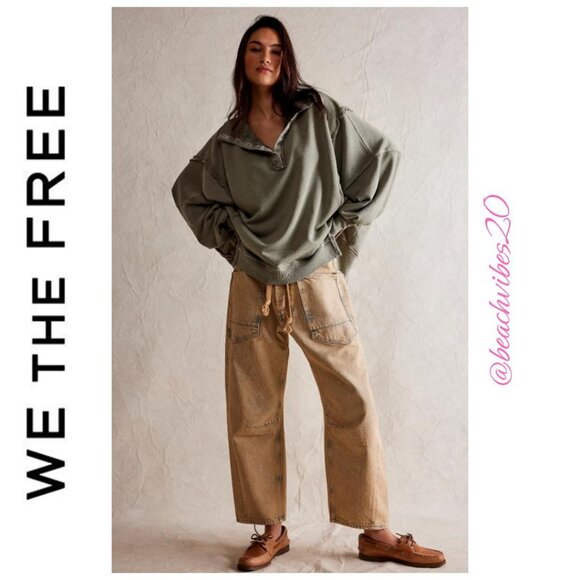 WE THE FREE BY FREE PEOPLE Camden Henley Sweatshirt Laurel Oak Large NWT FP-232 - Picture 1 of 9